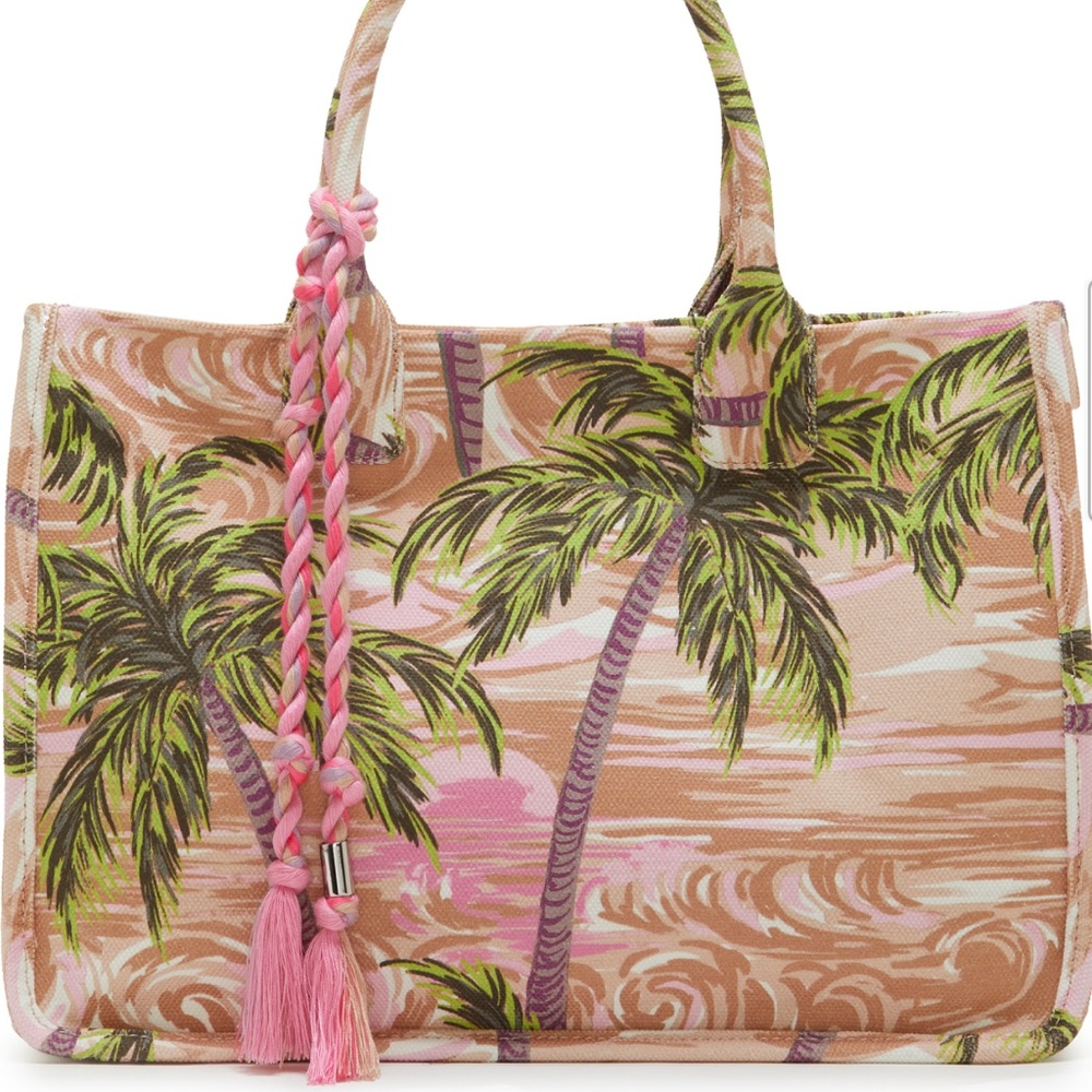 Vince Camuto Amia Pink Palm Tree Canvas Tote Bag 🌴